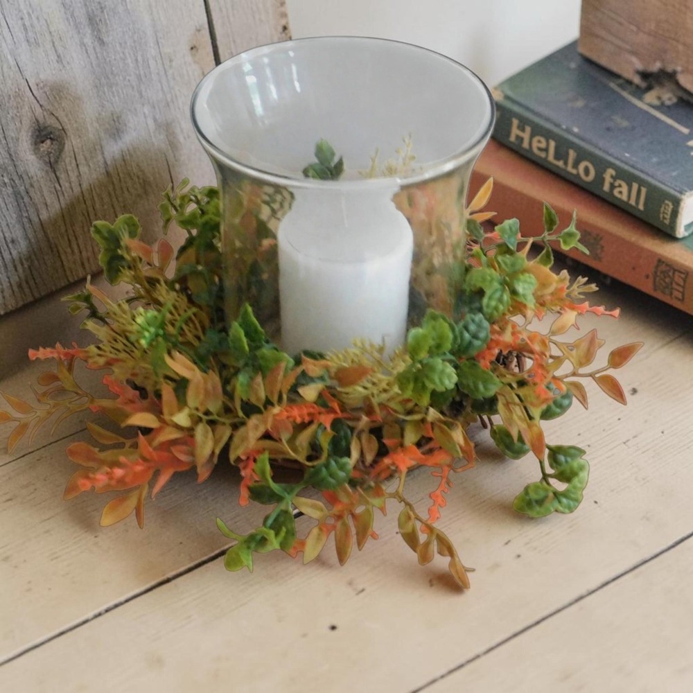 Mini Fall Candle Ring, Grapevine Wreath, Year Round Cabinet Decor, MIrror